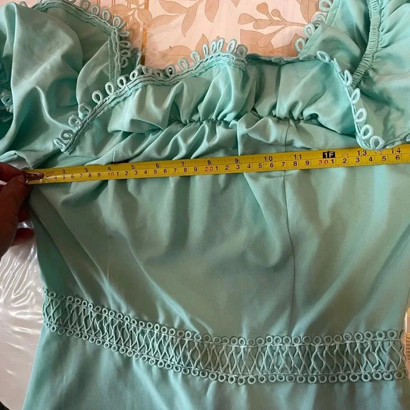 Justwoman Turquoise Dress Size 38 S/M Lace Flared Embroidered Off the Shoulder - Picture 4 of 7